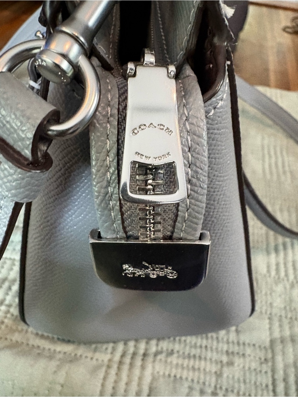 Coach Pebbled Leather Tote & Crossbody in Light Gray - Picture 4 of 9